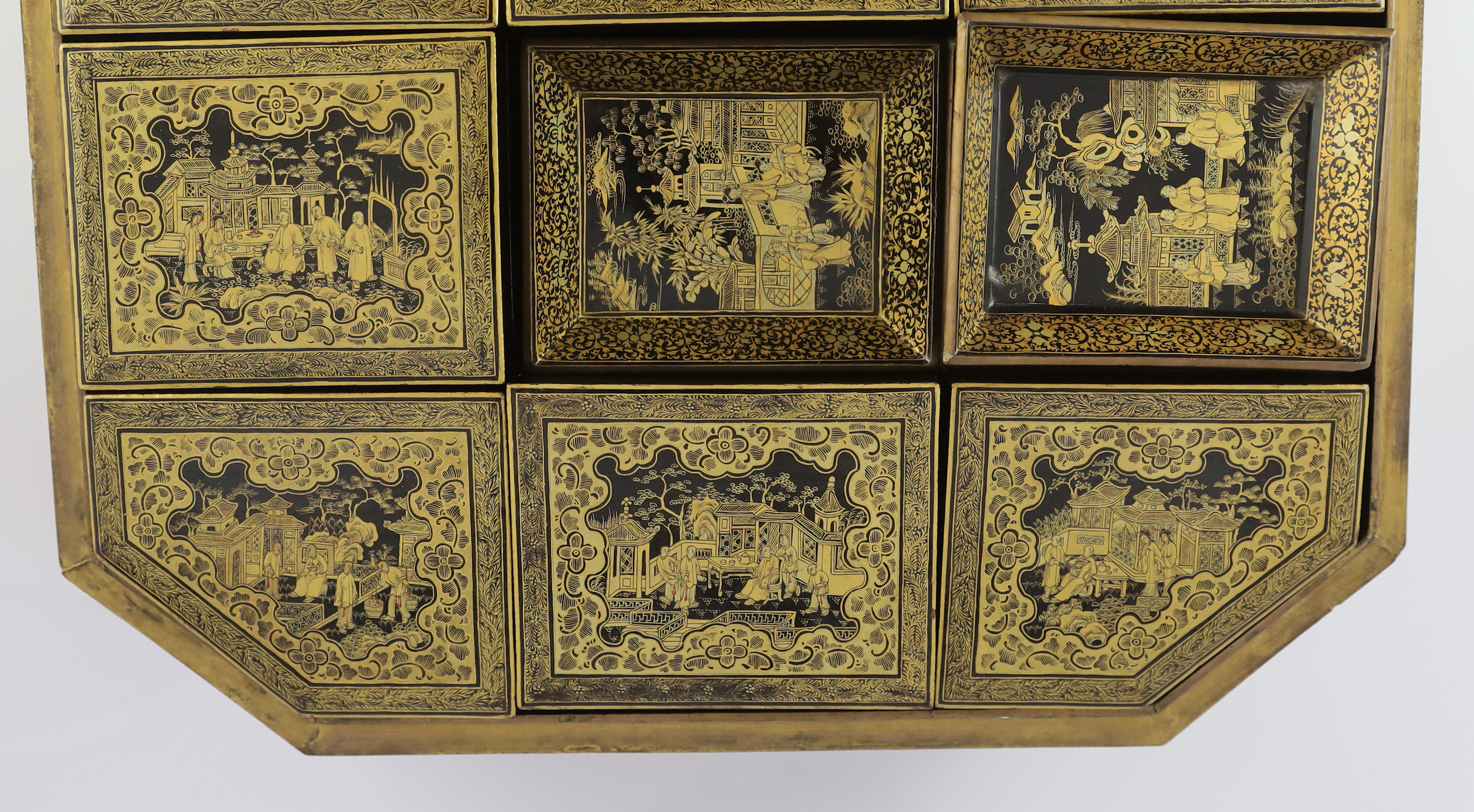 A Chinese Export gilt-decorated black lacquer games box, c.1830